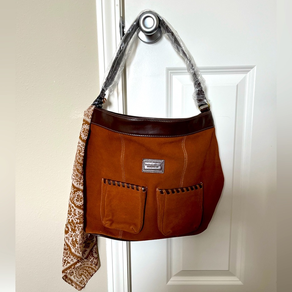 NWT Tignanello Genuine Leather Suede Cognac Hobo Bag